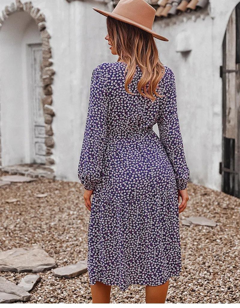 Boho Midi Dress, Claire in Navy