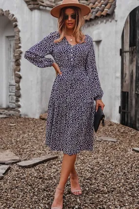 Boho Midi Dress, Claire in Navy