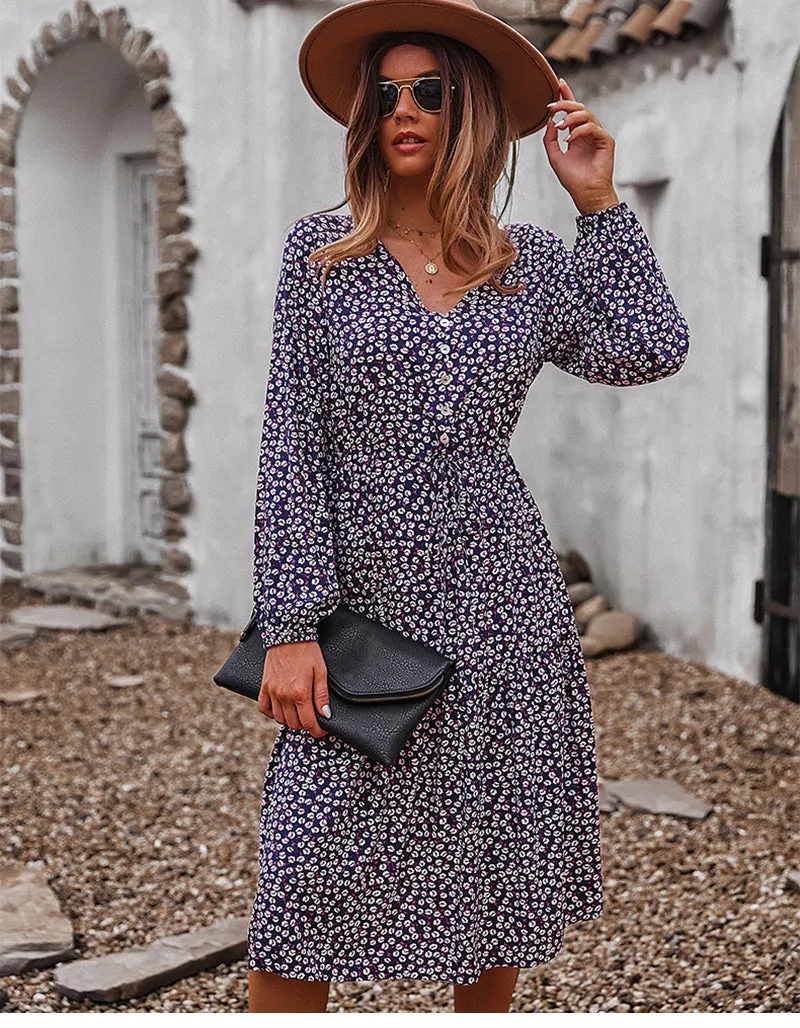 Boho Midi Dress, Claire in Navy