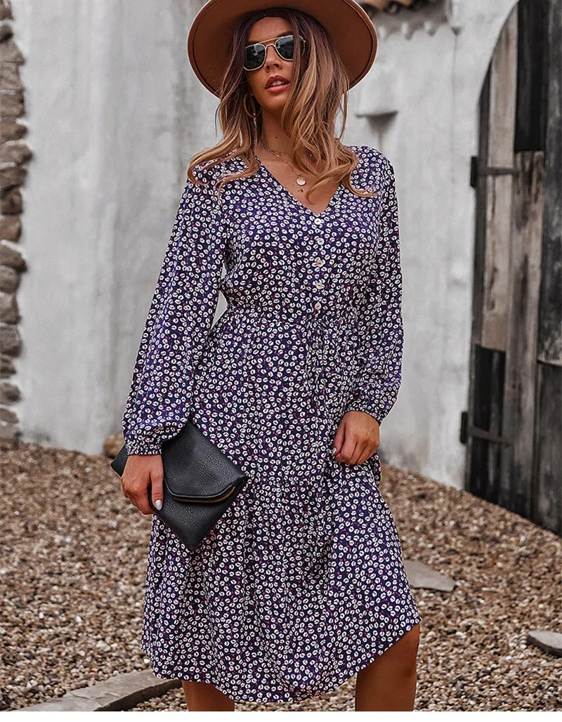 Boho Midi Dress, Claire in Navy