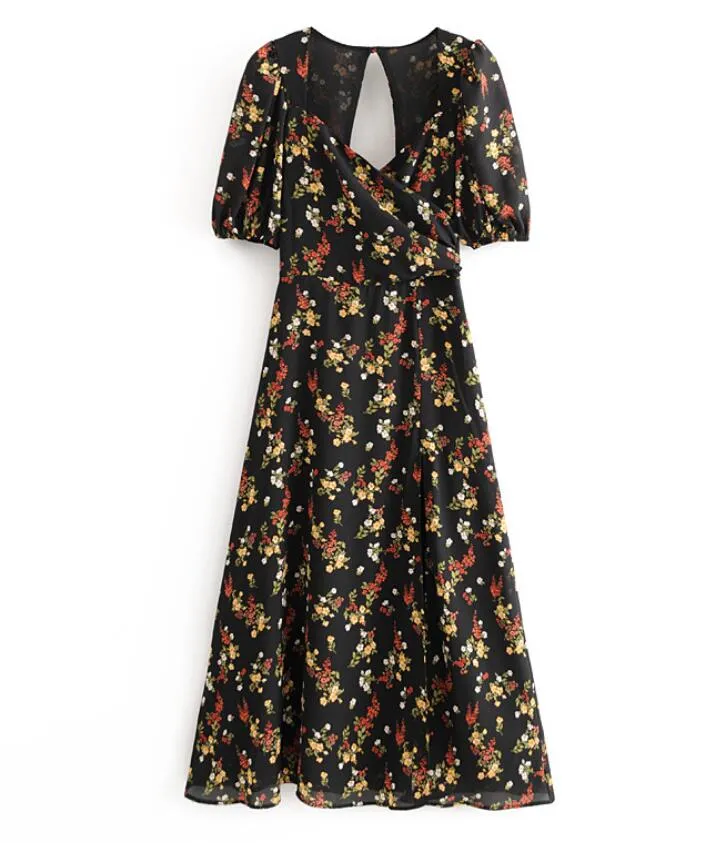 Boho Midi Dress, Midnight Black Garden