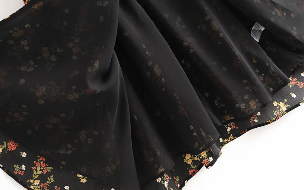 Boho Midi Dress, Midnight Black Garden