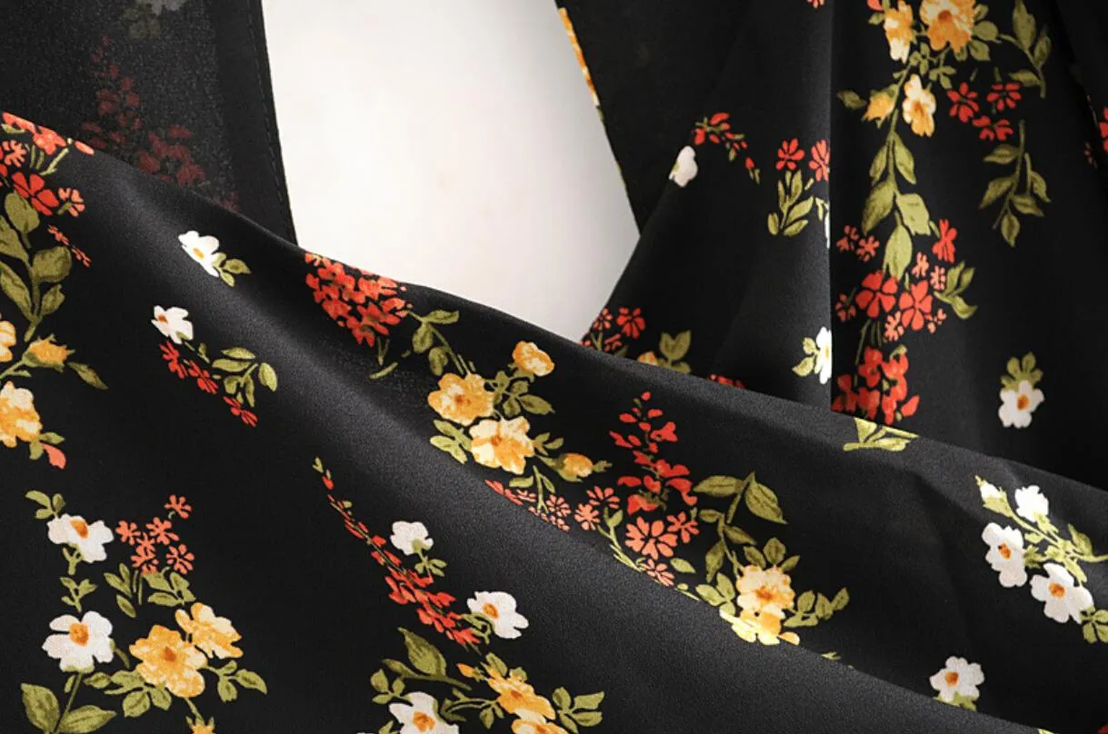 Boho Midi Dress, Midnight Black Garden