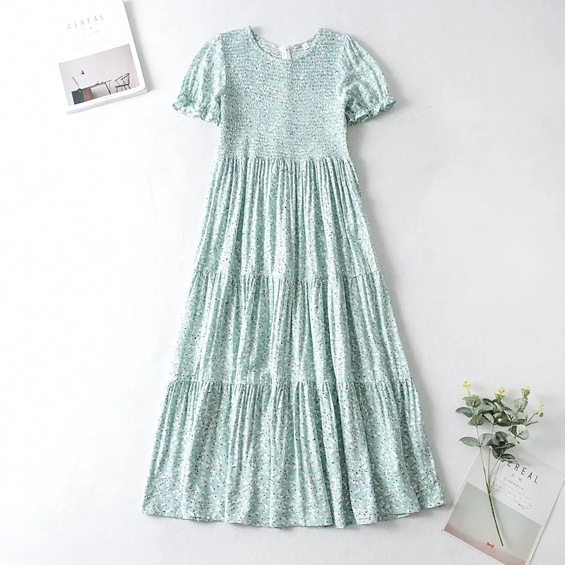 Boho Midi Dress, Off  Shoulder Smocked Dress, Blue Daisy Garden