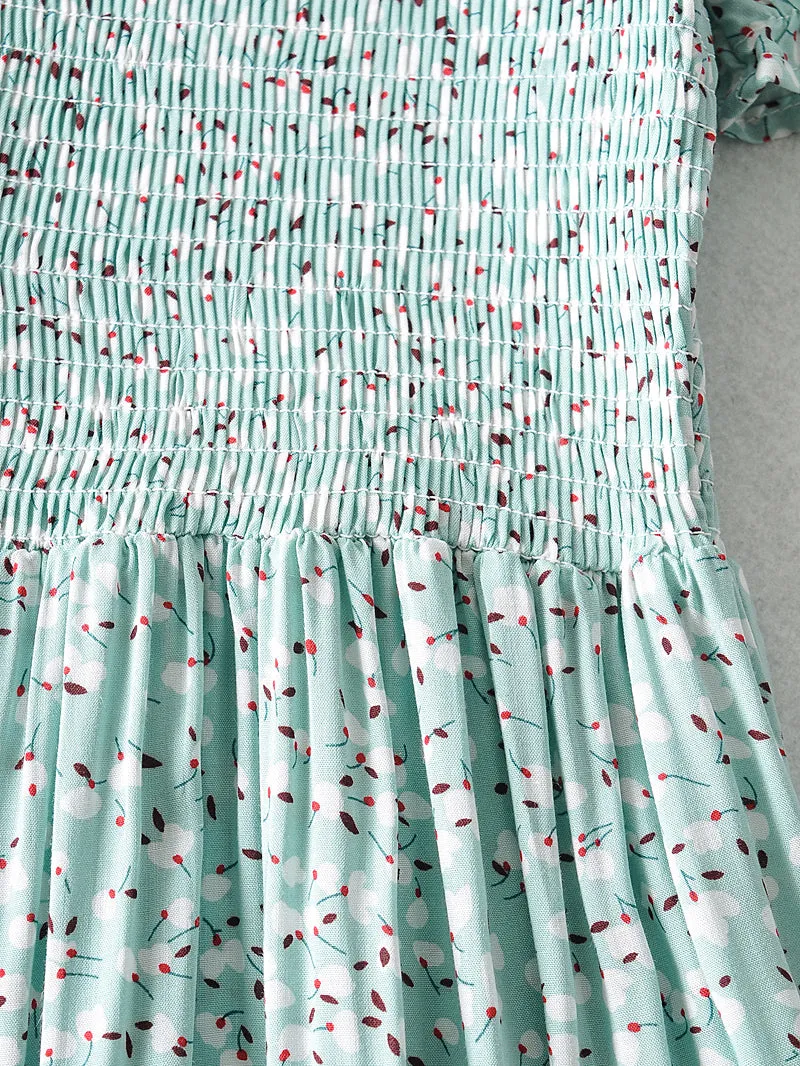 Boho Midi Dress, Off  Shoulder Smocked Dress, Blue Daisy Garden