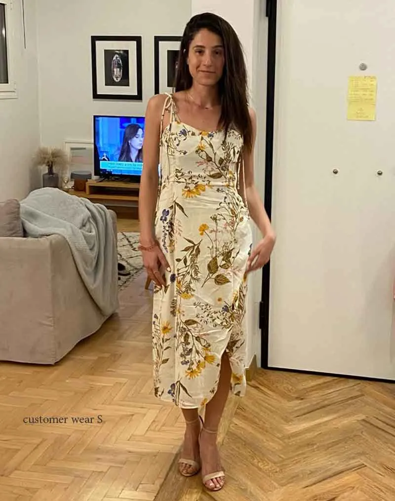 Boho Midi Dress, Strappy Sundress, Blue Vintage Rose