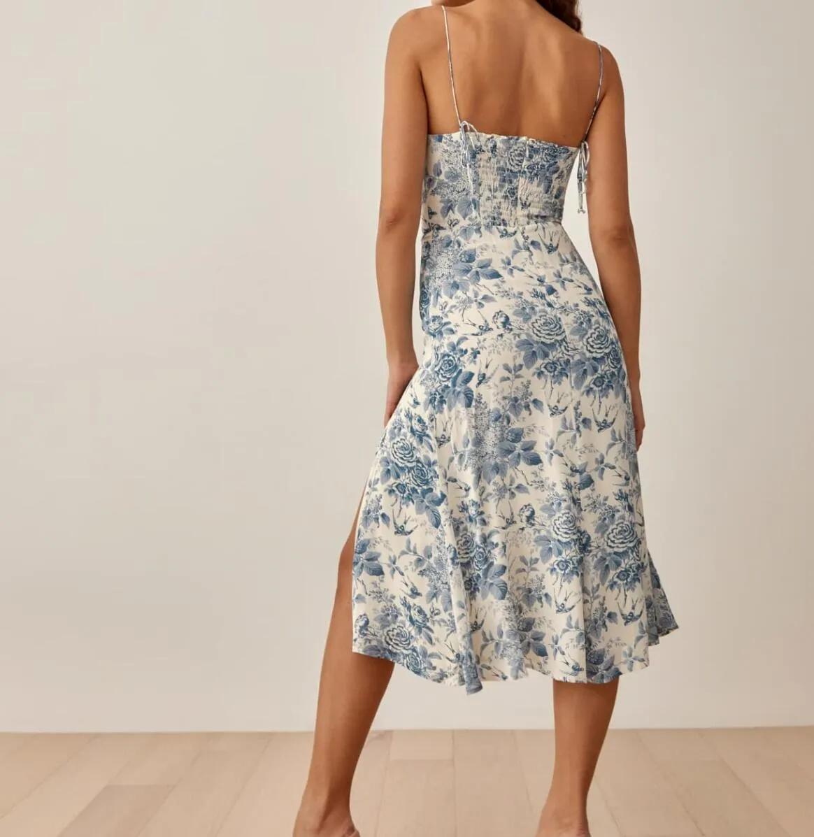 Boho Midi Dress, Strappy Sundress, Blue Vintage Rose