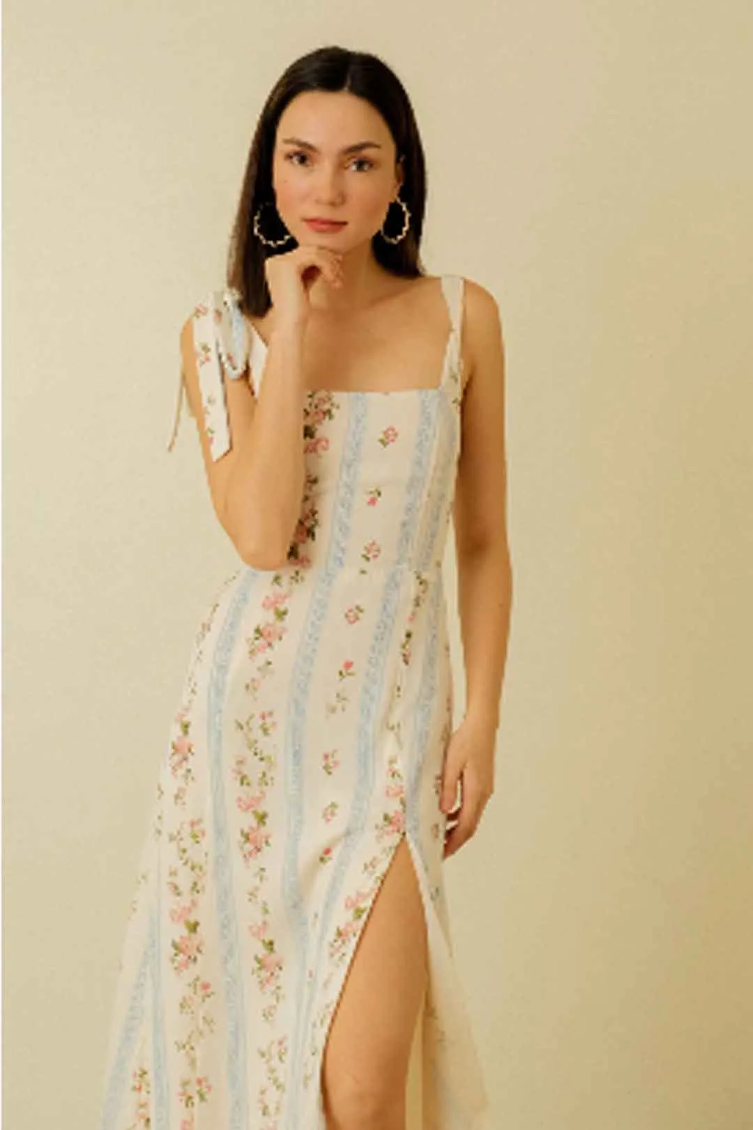 Boho Midi Dress, Strappy Sundress, White Vintage Rose