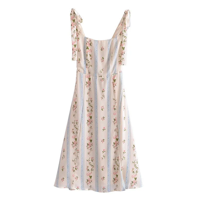 Boho Midi Dress, Strappy Sundress, White Vintage Rose
