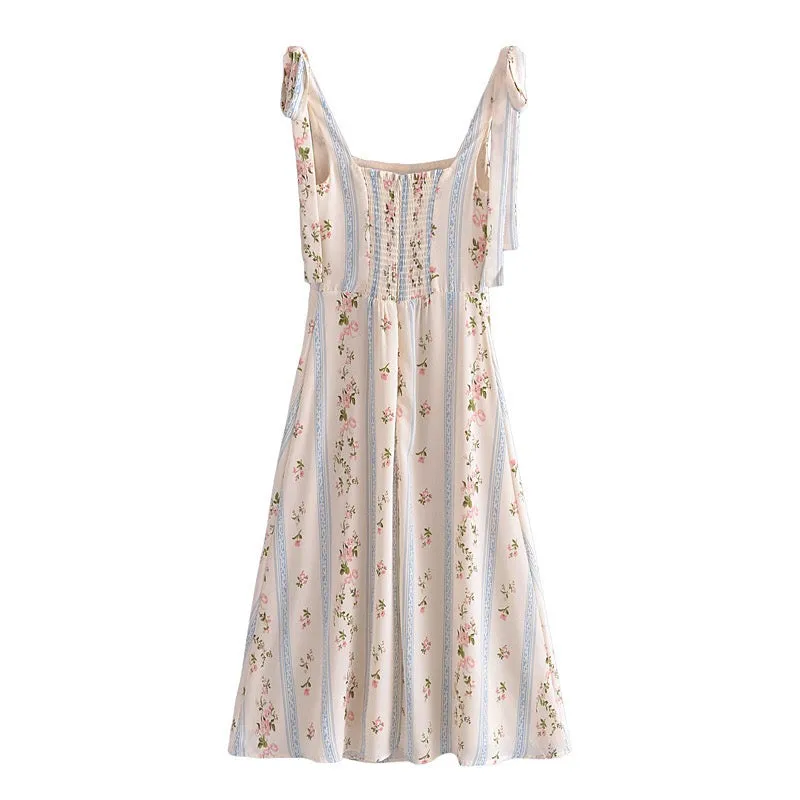 Boho Midi Dress, Strappy Sundress, White Vintage Rose