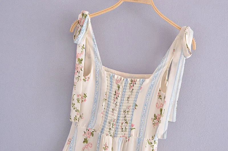Boho Midi Dress, Strappy Sundress, White Vintage Rose