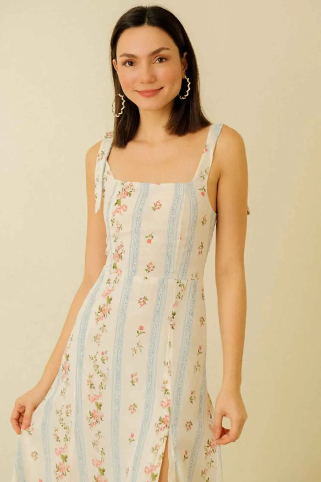 Boho Midi Dress, Strappy Sundress, White Vintage Rose