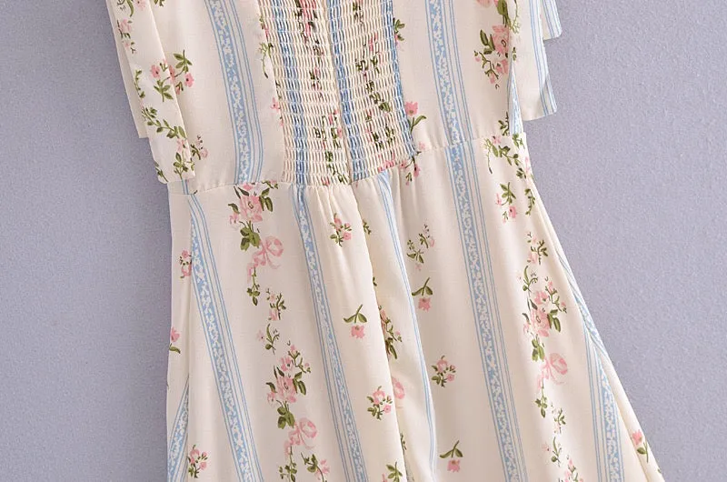 Boho Midi Dress, Strappy Sundress, White Vintage Rose