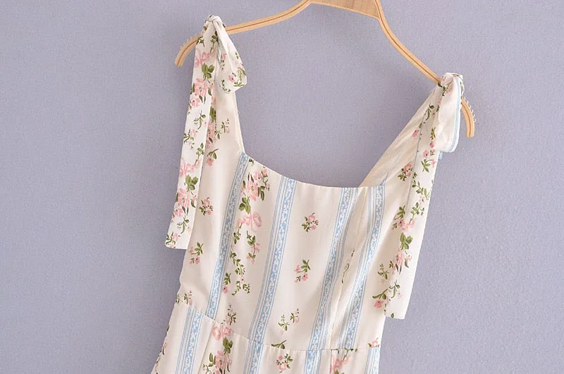 Boho Midi Dress, Strappy Sundress, White Vintage Rose
