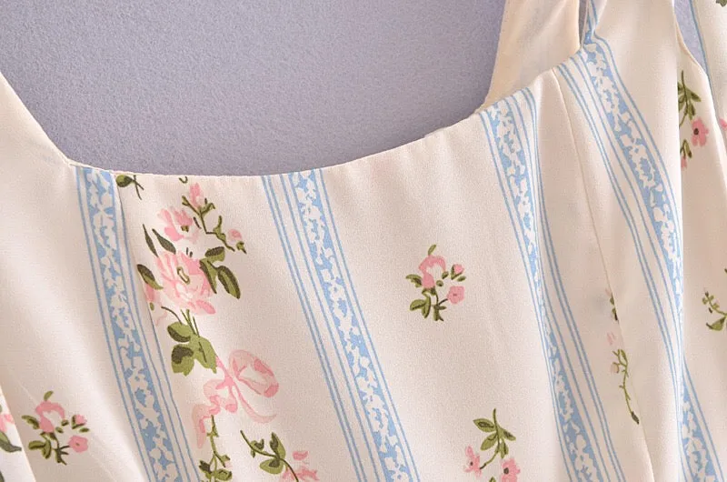 Boho Midi Dress, Strappy Sundress, White Vintage Rose