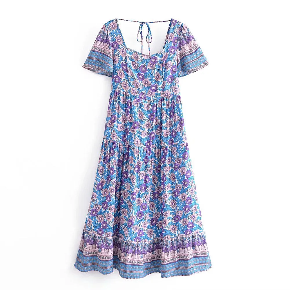 Boho Midi Dress, Sundress, Lavender Silene