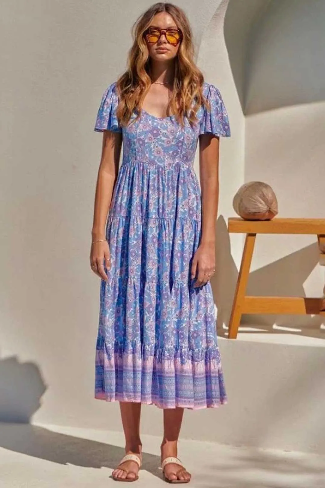 Boho Midi Dress, Sundress, Lavender Silene