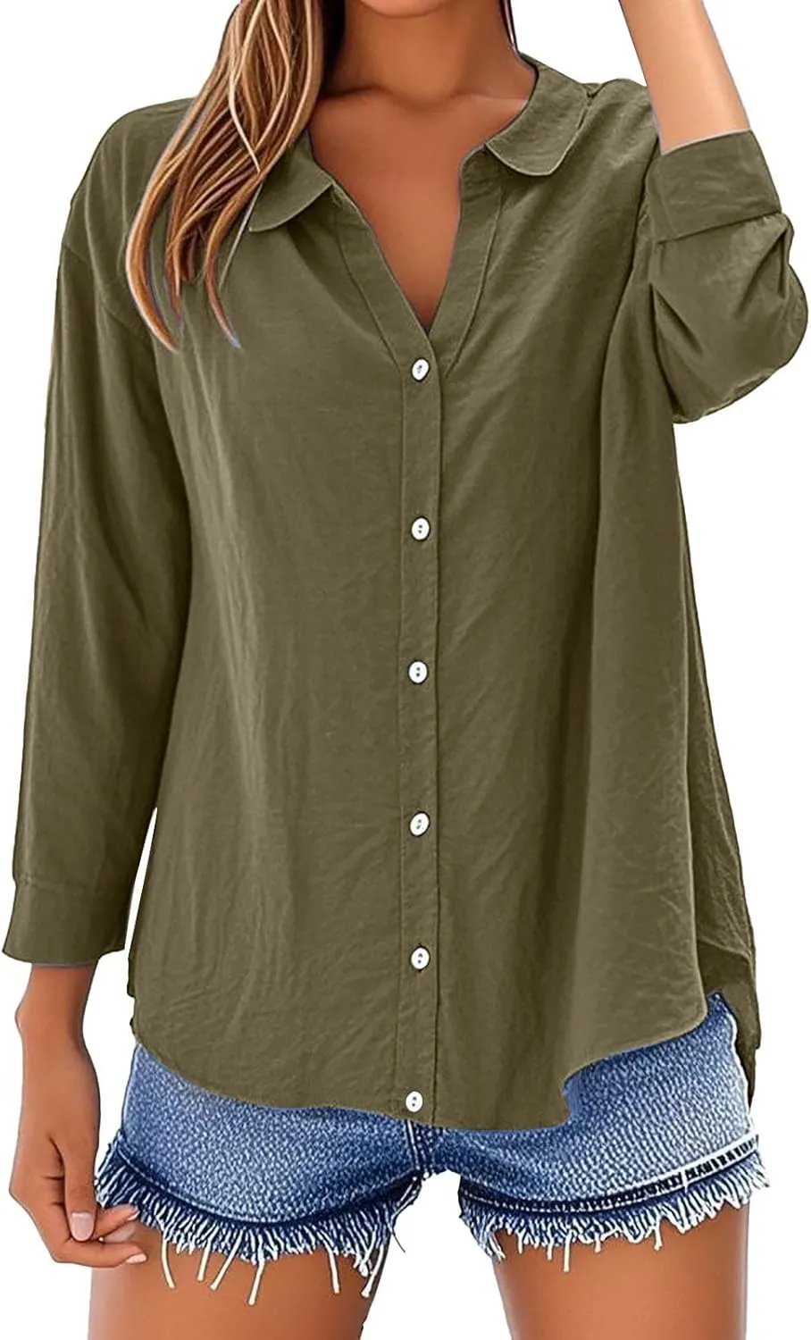 Breathable Linen Button-Up Top - Women's Soft Short Sleeve Blouse, Lightweight, Sheer-Resistant