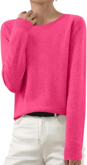 Cashmere Sweaters for Women Long Sleeve Tops Crew Neck Knit Sweater Ladies Warm Soft Lightweight Pullover