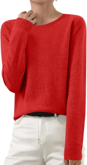 Cashmere Sweaters for Women Long Sleeve Tops Crew Neck Knit Sweater Ladies Warm Soft Lightweight Pullover