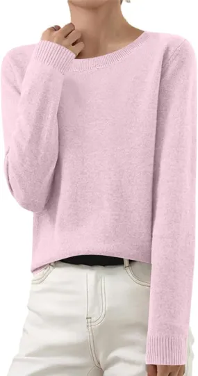 Cashmere Sweaters for Women Long Sleeve Tops Crew Neck Knit Sweater Ladies Warm Soft Lightweight Pullover