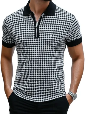 Casual Houndstooth Short Sleeve Polo Shirt