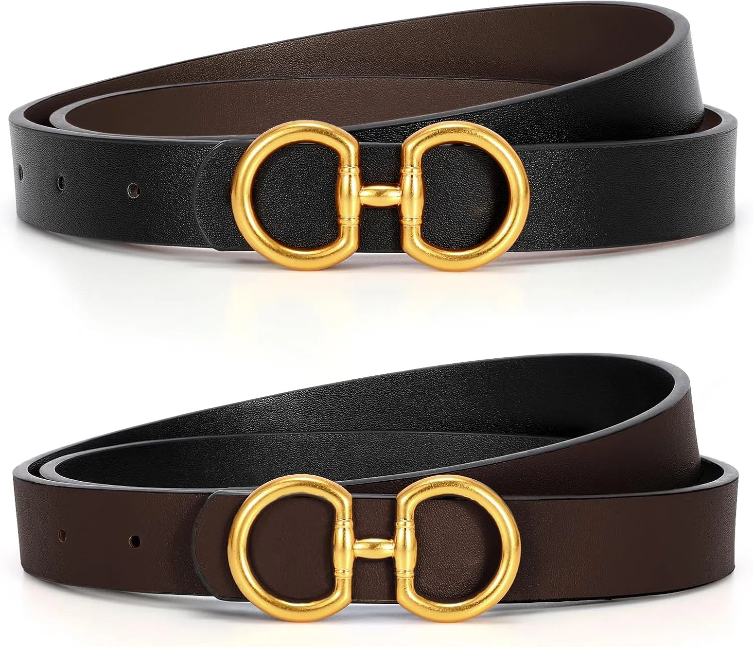 CESCOSI Reversible Leather Belt for Women with Gold Buckle 0.9 Width Ladies Leather Belt for Jeans Pants
