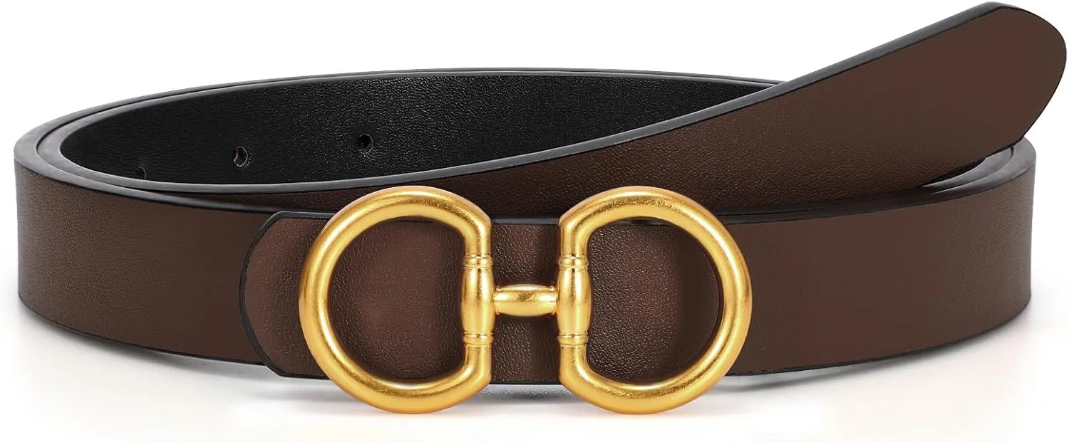 CESCOSI Reversible Leather Belt for Women with Gold Buckle 0.9 Width Ladies Leather Belt for Jeans Pants