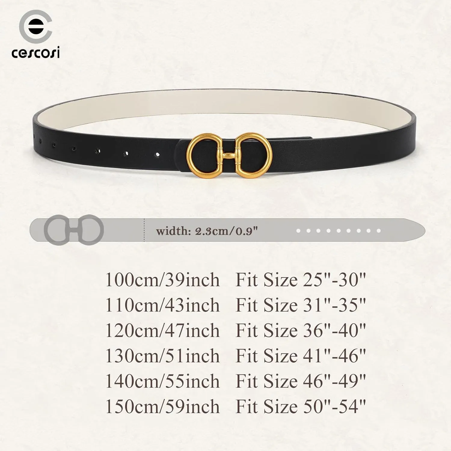 CESCOSI Reversible Leather Belt for Women with Gold Buckle 0.9 Width Ladies Leather Belt for Jeans Pants