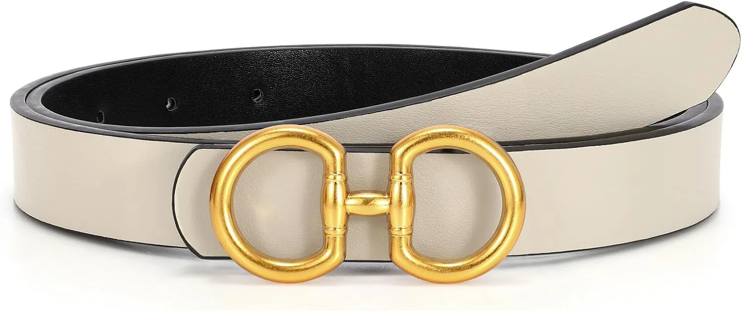 CESCOSI Reversible Leather Belt for Women with Gold Buckle 0.9 Width Ladies Leather Belt for Jeans Pants