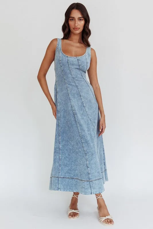 Cheyanne Sleeveless Denim Midi Dress Light Wash