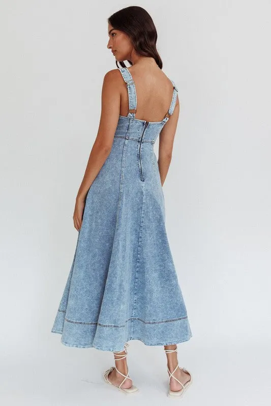Cheyanne Sleeveless Denim Midi Dress Light Wash