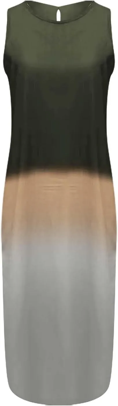 Color Block Max Dress for Women 2024 Summer Casual Sleeveless Bodycon Dress Flowy Swing Shift Dress Boho Tank Dress