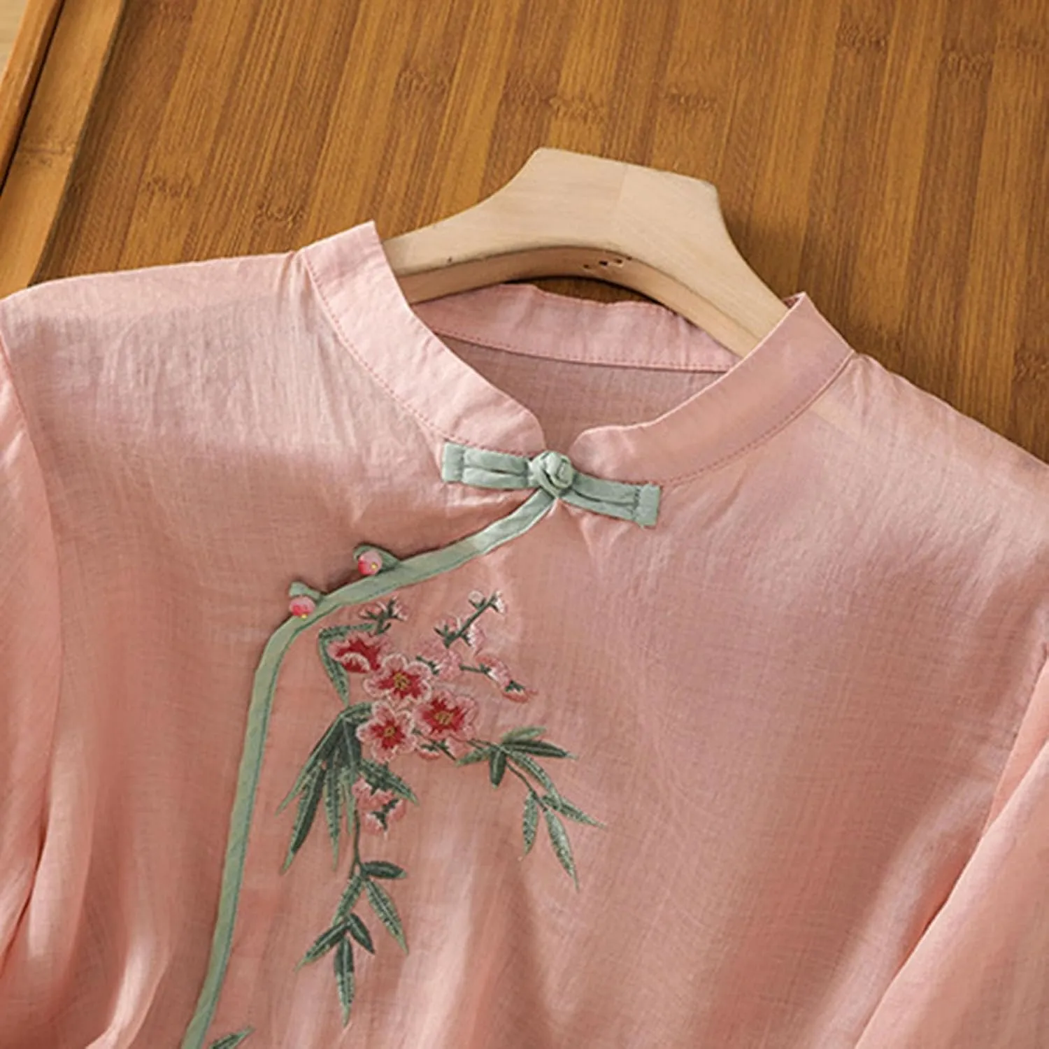 Ctreela Eastern Style Embroidery Linen Cotton Shirts Women's Breathable Boxy Tunic Tops Summer 3/4 Sleeve Soft Blouses