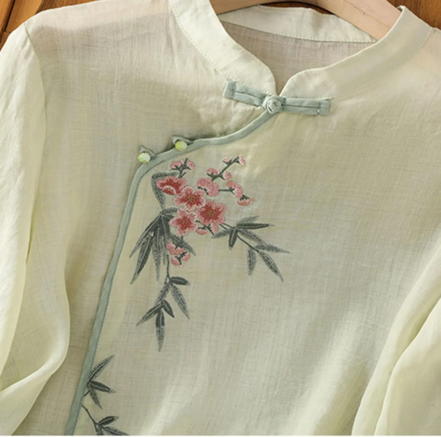 Ctreela Eastern Style Embroidery Linen Cotton Shirts Women's Breathable Boxy Tunic Tops Summer 3/4 Sleeve Soft Blouses