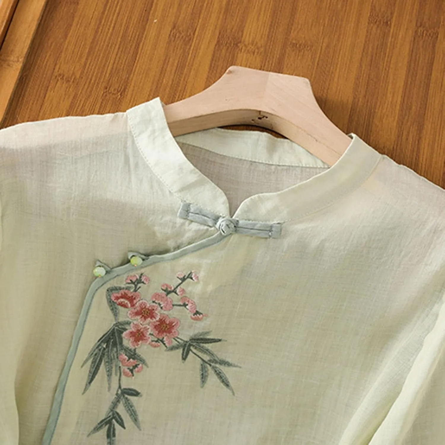Ctreela Eastern Style Embroidery Linen Cotton Shirts Women's Breathable Boxy Tunic Tops Summer 3/4 Sleeve Soft Blouses