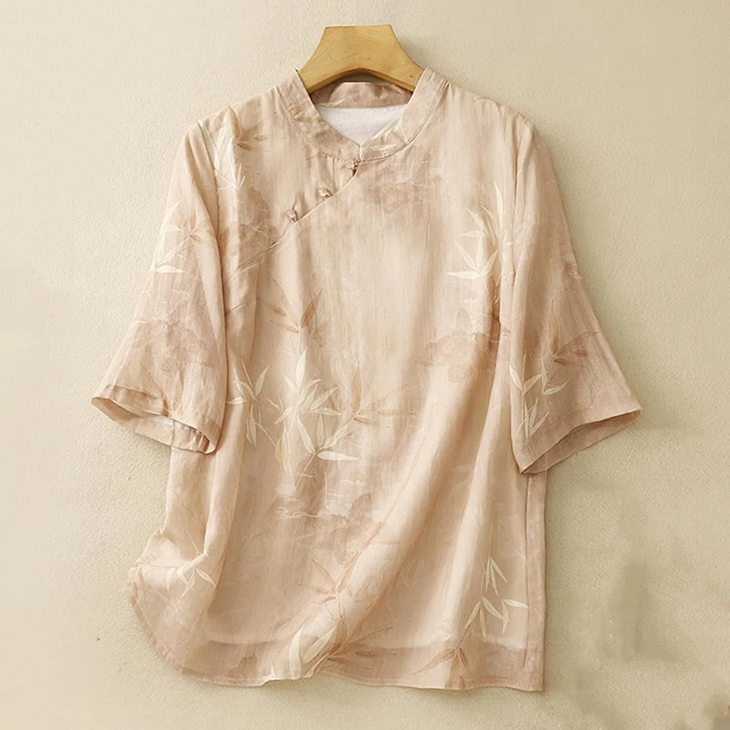 Ctreela Eastern Style Embroidery Linen Cotton Shirts Women's Breathable Boxy Tunic Tops Summer 3/4 Sleeve Soft Blouses