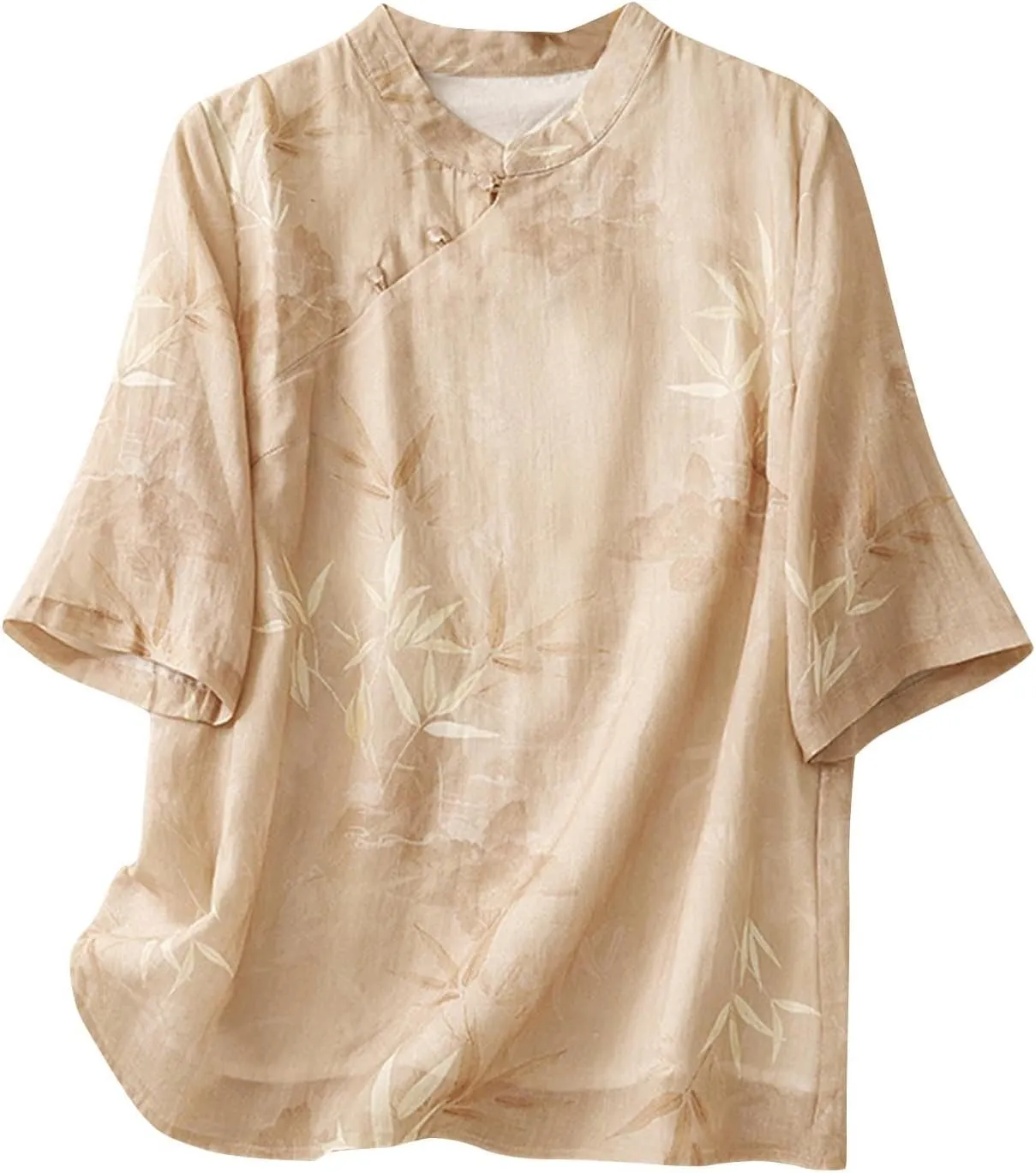 Ctreela Eastern Style Embroidery Linen Cotton Shirts Women's Breathable Boxy Tunic Tops Summer 3/4 Sleeve Soft Blouses