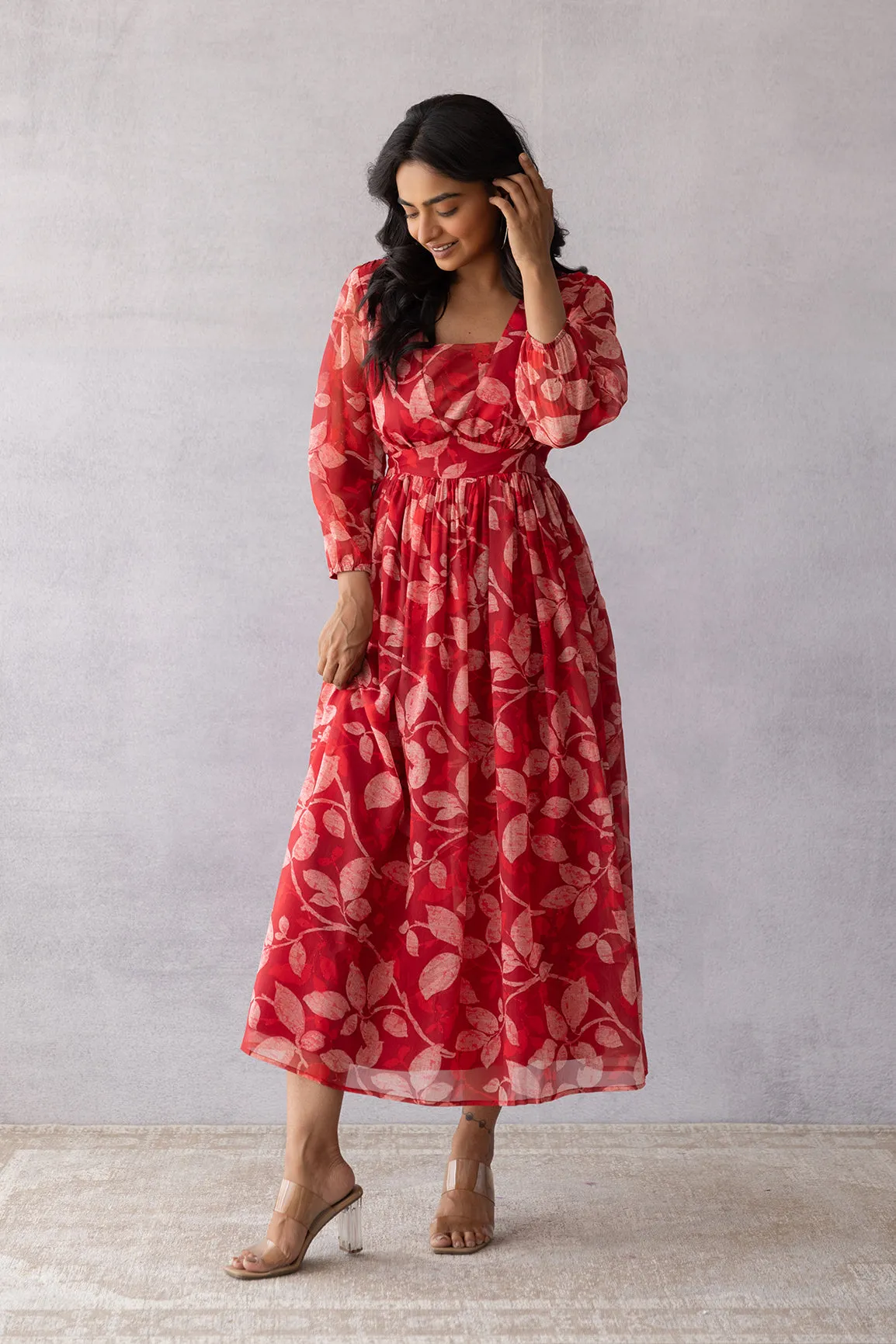 DARK RED CHIFFON MAXI