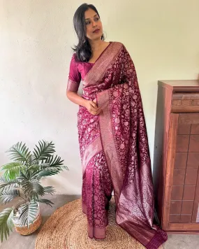 Denouement Purple Soft Silk Saree With Brood Blouse Piece