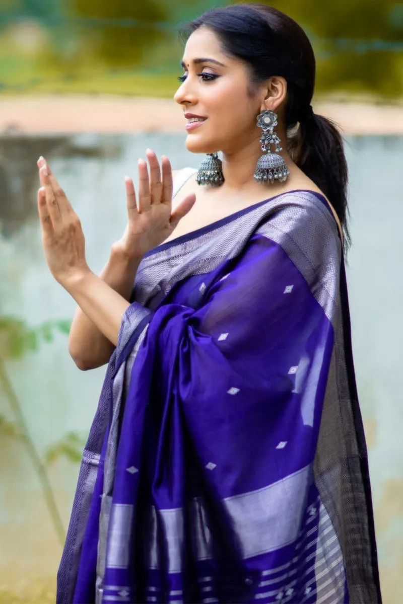 Eloquence Royal Blue Soft Silk Saree With Ephemeral Blouse Piece