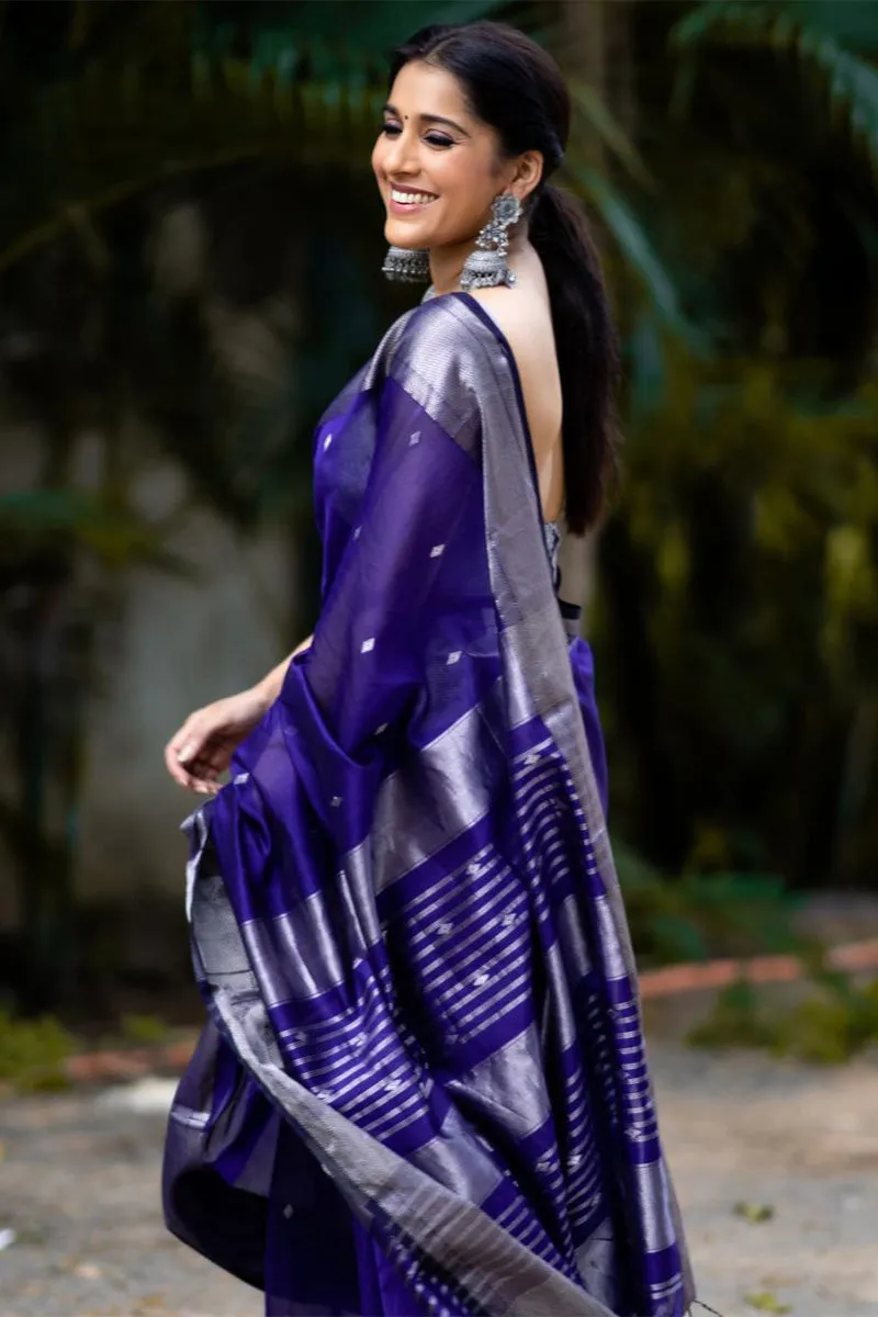 Eloquence Royal Blue Soft Silk Saree With Ephemeral Blouse Piece