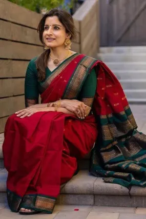 Enticing Red Soft Silk Saree With Opulent Blouse Piece