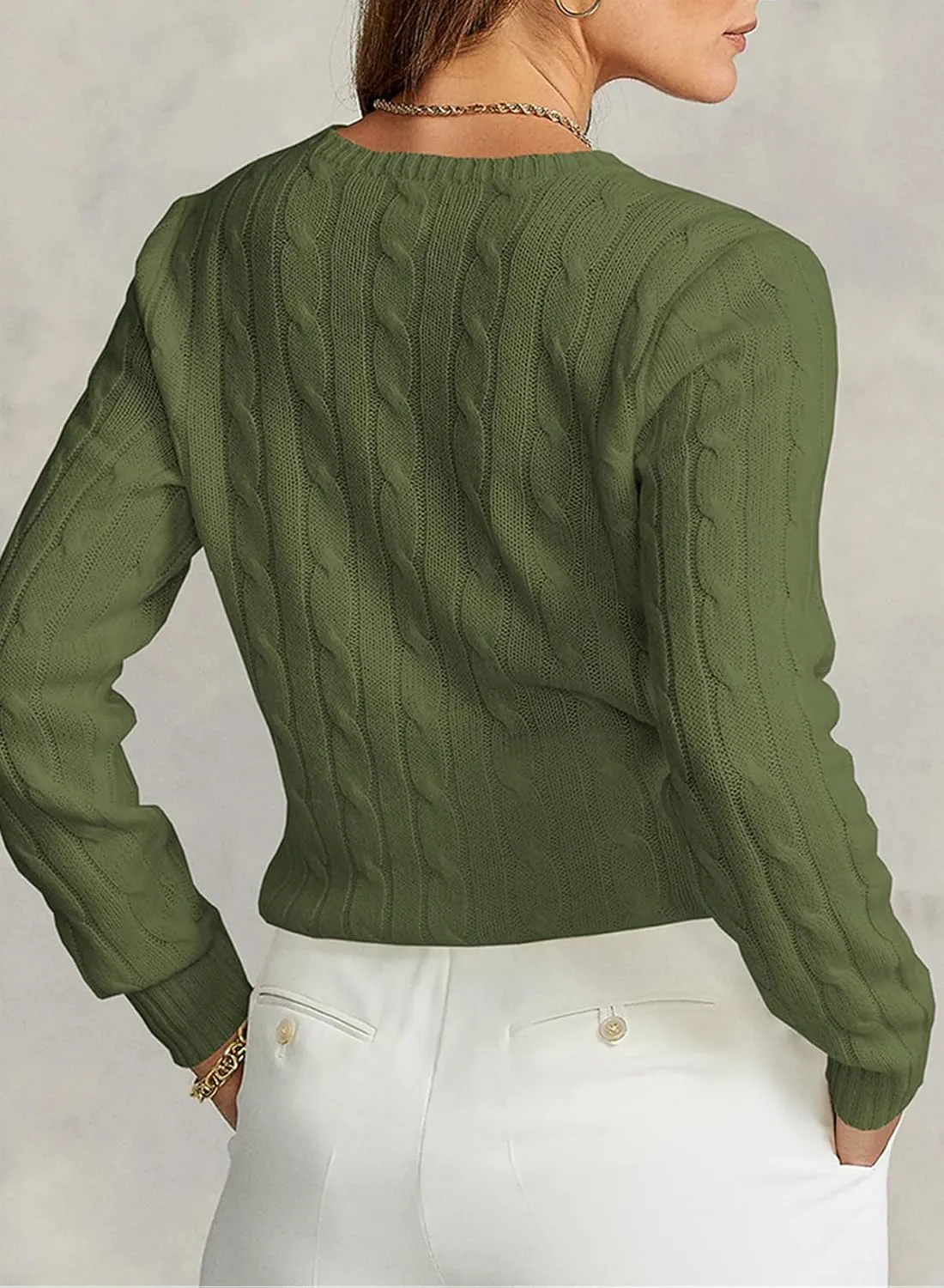 EVALESS Womens Cable Knitted Old Money Pullover Sweater Crewneck Business Casual Long Sleeve Tops