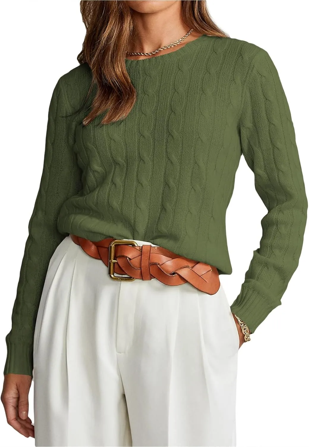 EVALESS Womens Cable Knitted Old Money Pullover Sweater Crewneck Business Casual Long Sleeve Tops