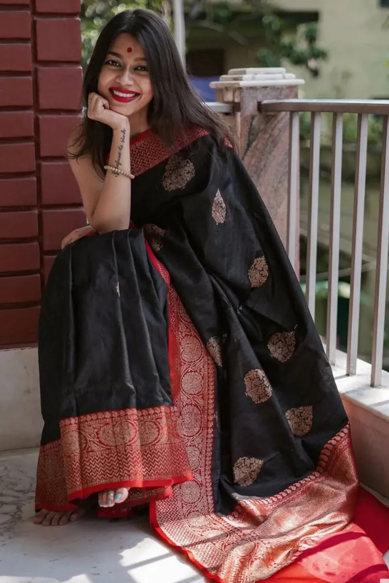 Evocative Black Soft Silk Saree With Impressive Blouse Piece