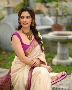 Exquisite Beige Soft Silk Saree With Allure Blouse Piece