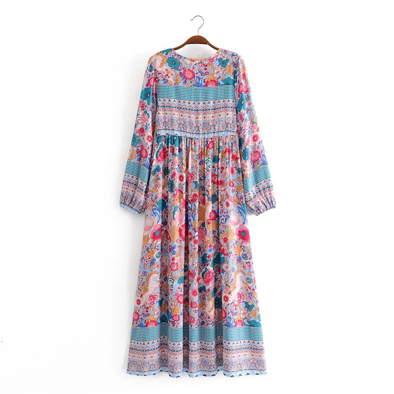 Gown Dress, Boho Maxi Dress, Loose Dress, Peony in Blue
