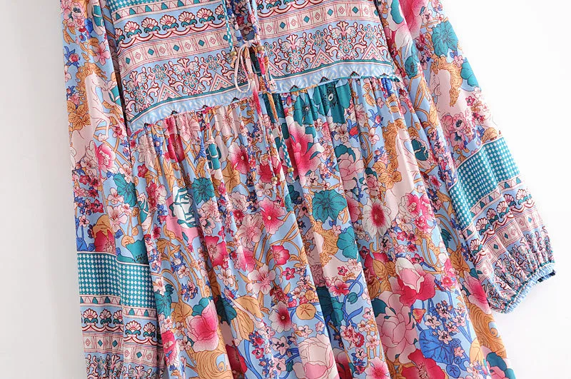 Gown Dress, Boho Maxi Dress, Loose Dress, Peony in Blue