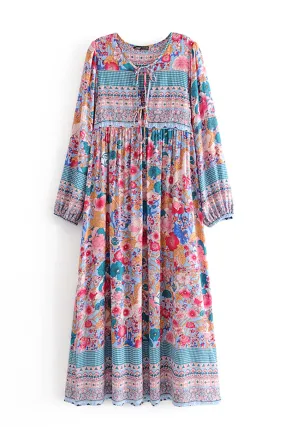 Gown Dress, Boho Maxi Dress, Loose Dress, Peony in Blue
